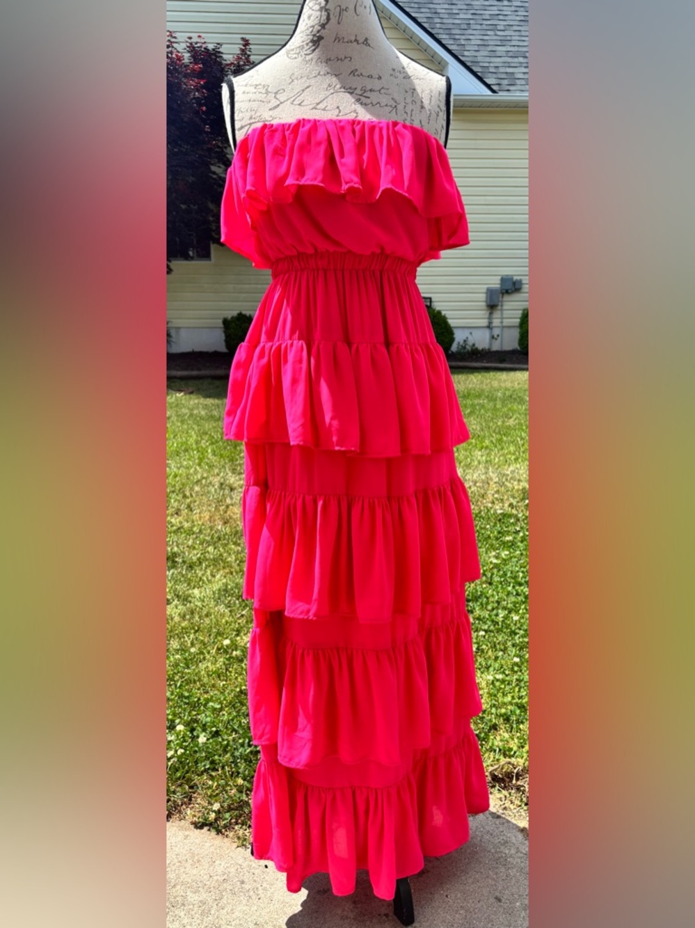Strut & Bolt Women's Tiered Pink Strapless Maxi Dress
